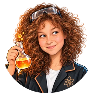 Yana with curly hair and a flask — the illustrated EASYPhysics character
